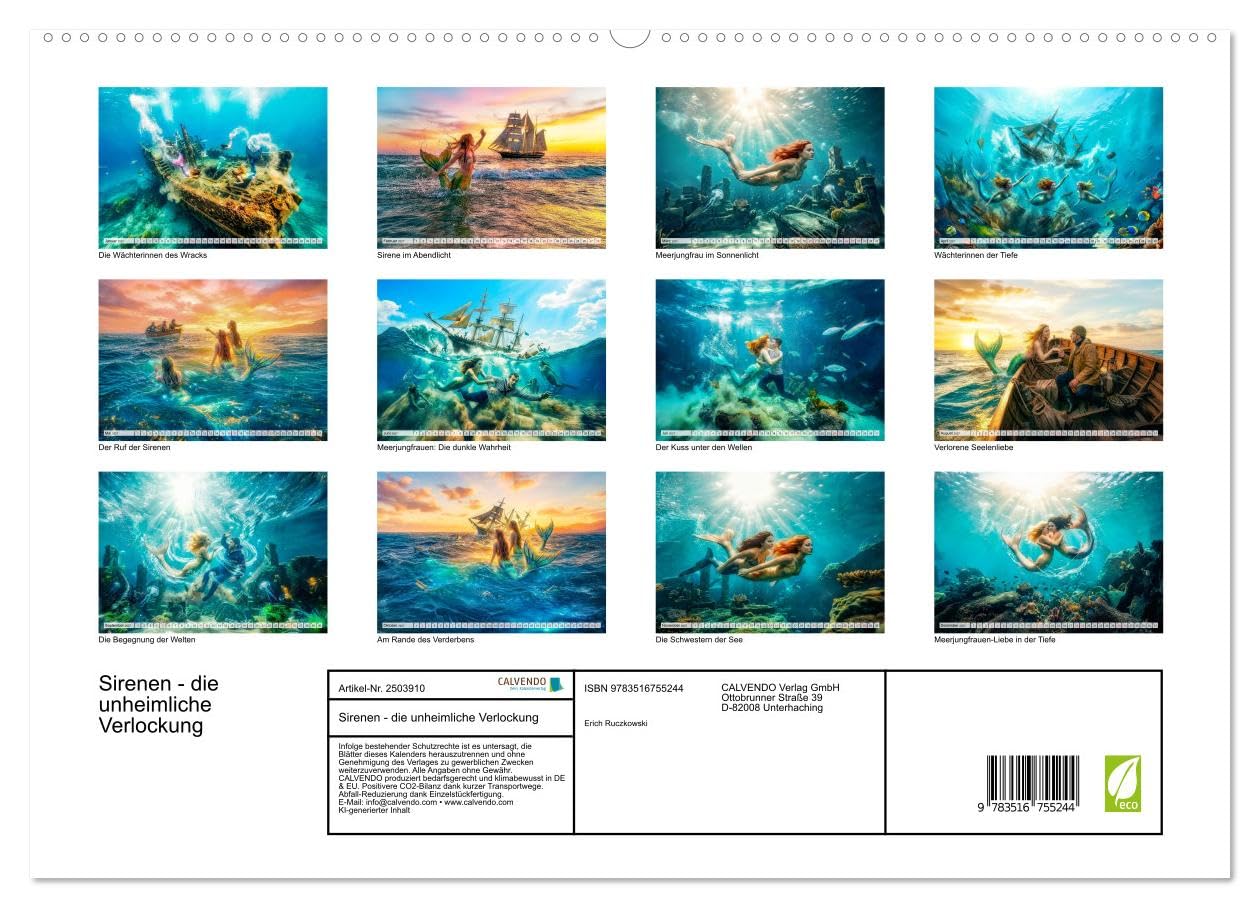 Sirenen - die unheimliche Verlockung (hochwertiger Premium Wandkalender 2027 DIN A2 quer), Kunstdruck in Hochglanz: Tauche ein in eine magische ... jeden Monat des Jahres. (CALVENDO Menschen) | DIN A2 Querformat · Premium-Wandkalender · Tauche ein in eine