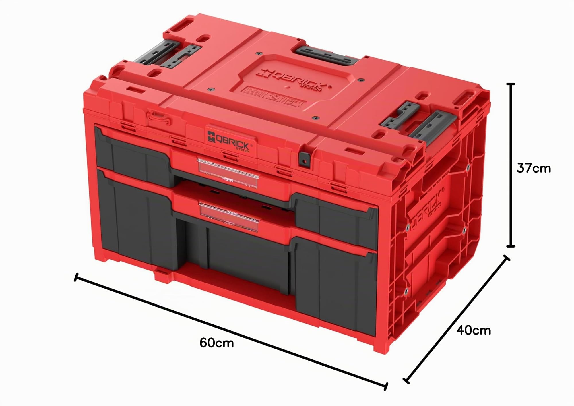 Máxima organización con 2 cajones: la caja de herramientas Qbrick cuenta con un cajón bajo (8 kg de capacidad de carga) y un cajón alto (16 kg de capacidad de carga) para una organización perfecta de