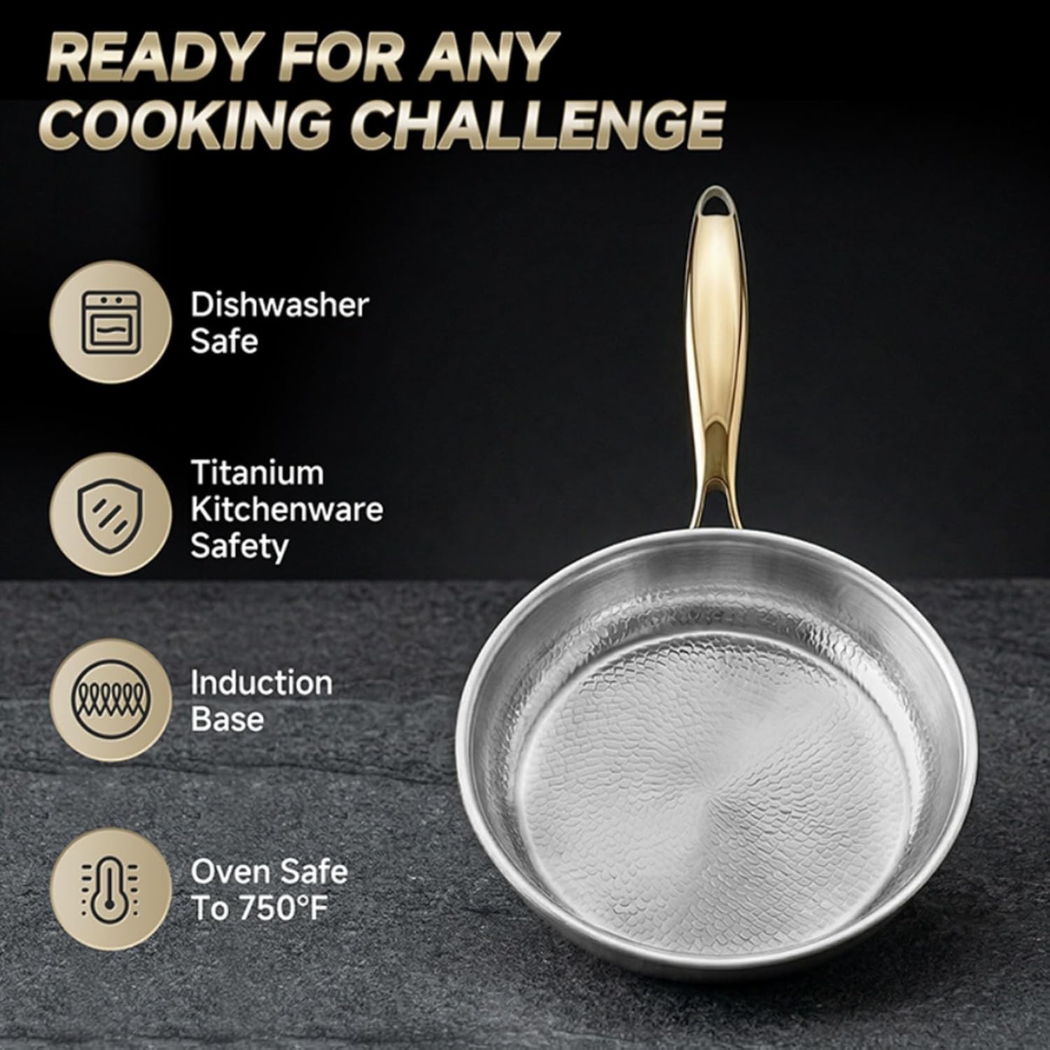 Titanium Hammered Pan Pro, 2026 New Multifunctional Ultra-Durable Scratch-Resistant Non Stick, Even Heating for Cooking with All Cooktops,With lid,10.23in