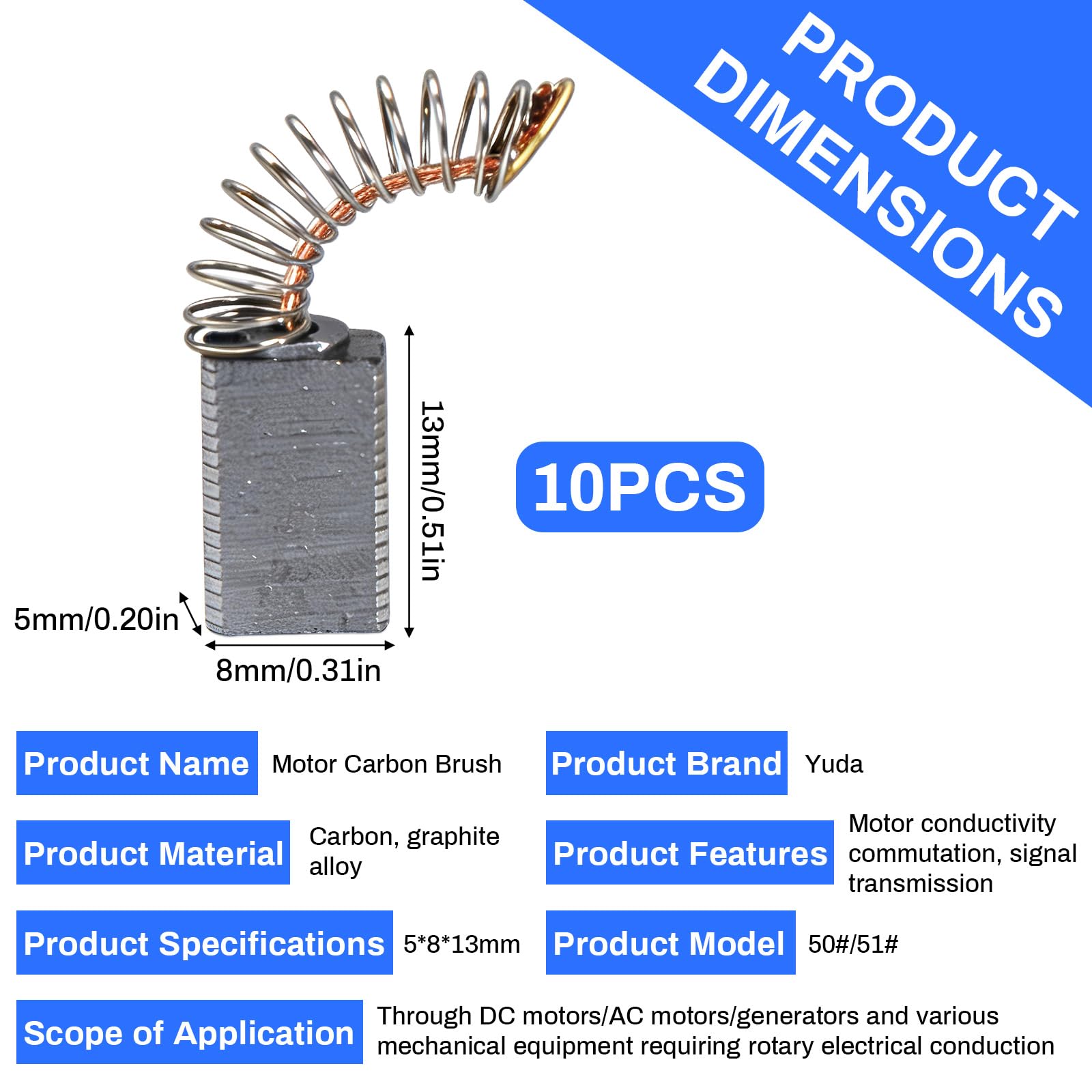 10 Balais De Charbon Pour Moteur électrique - Remplacement Universel Pour Meuleuse, Perceuse, Ponceuse - Graphite Et Métal - 9