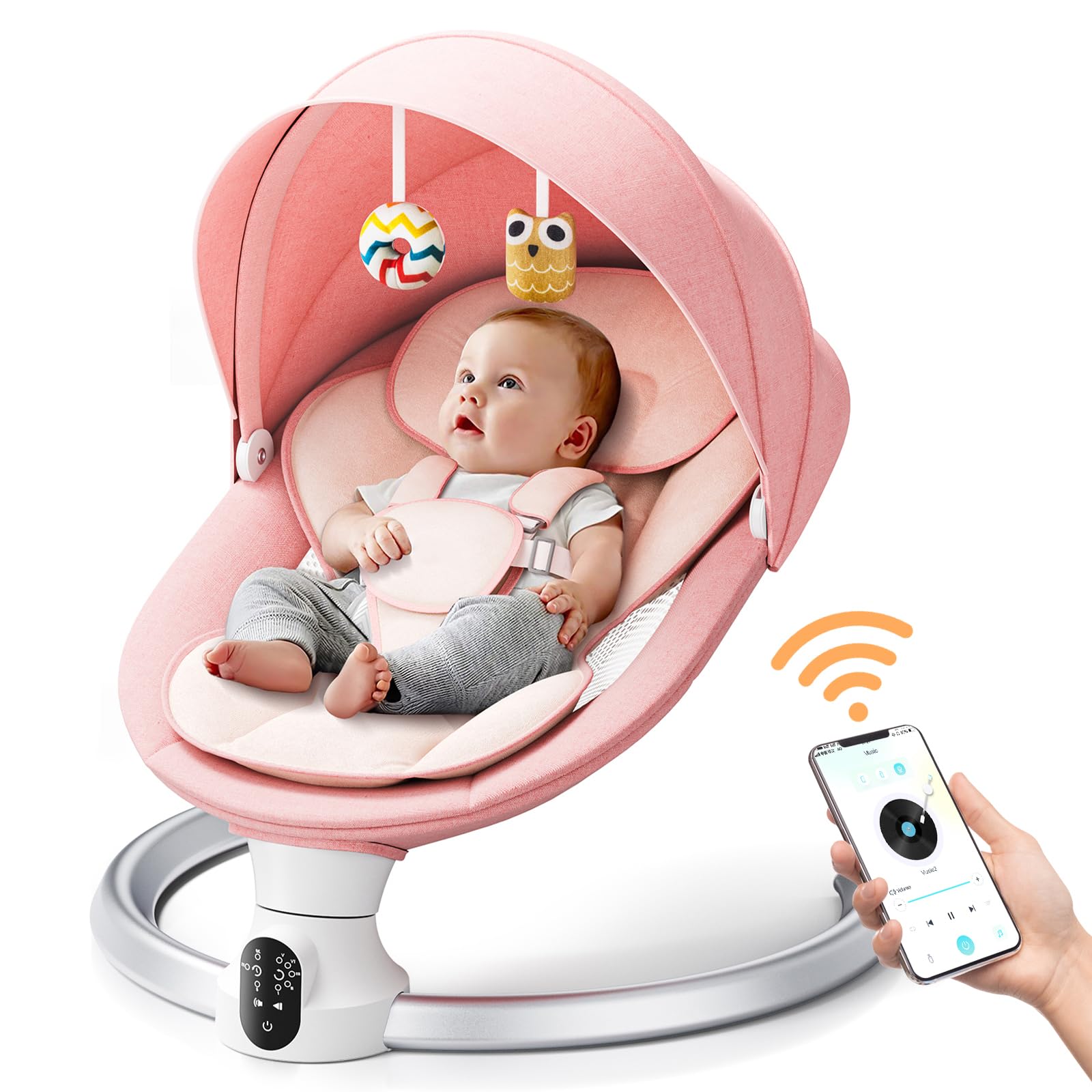 Hamaca Bebé Mecedora Electrica Bebe Hamacas Bebes con Movimiento con mando a distancia y sin balanzas con mando a distancia y conexión inalámbrica para niños de hasta 9 kg con 5 puntos