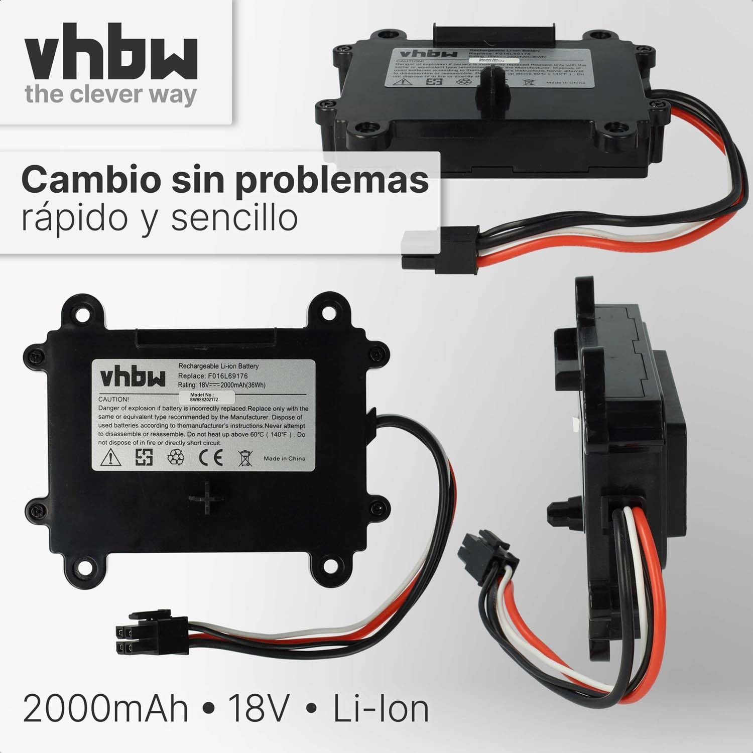 vhbw Batería Compatible con Bosch Indego S 500 cortacésped 2000mAh 18V Li