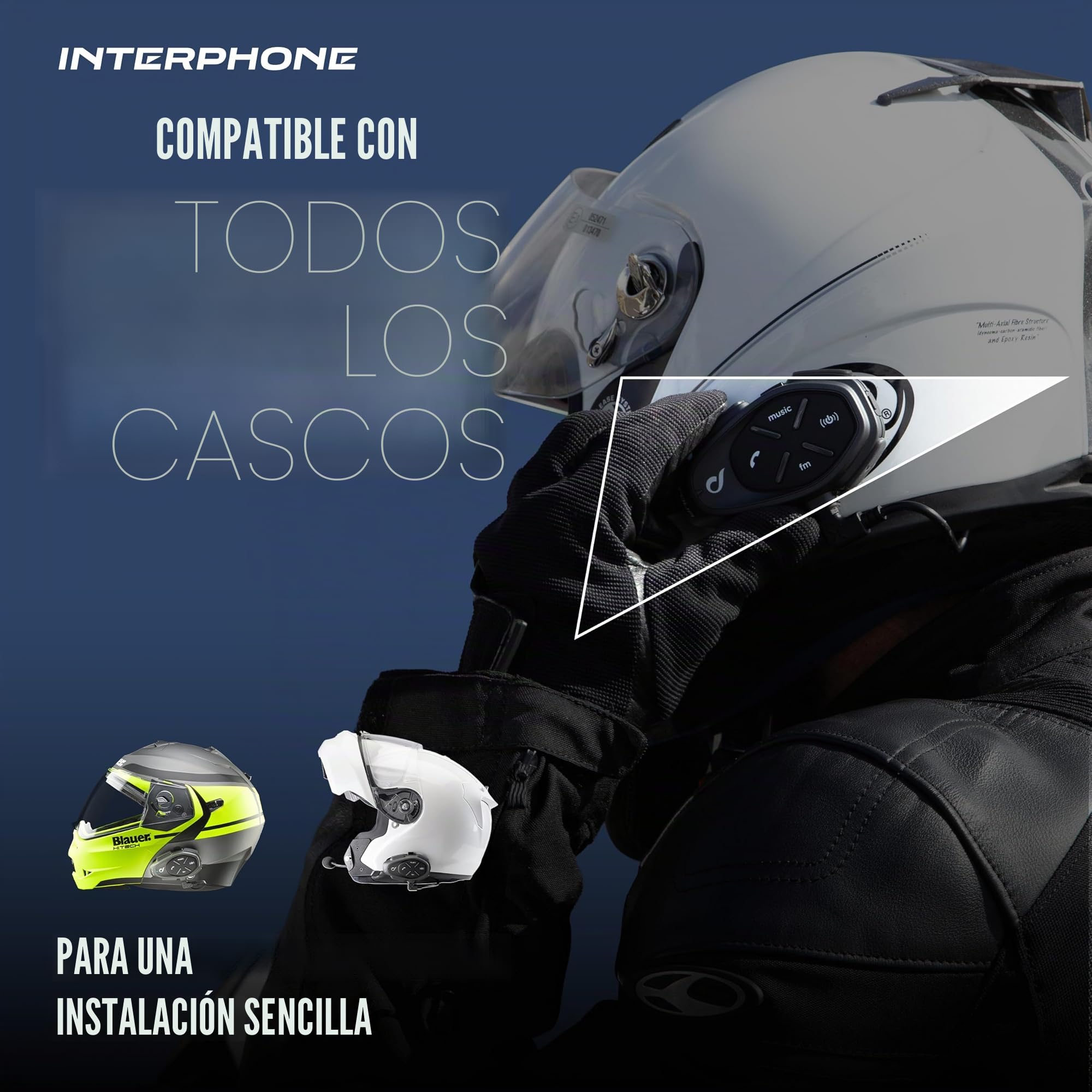 INTERPHONE Tour - Soltero - Bluetooth Motorcycle Intercom, hasta 4 Motociclistas, Distancia de 1.5 km, autonomía de 25 Horas, Carga rápida, Radio, mp3, GPS, Impermeable, Universal.