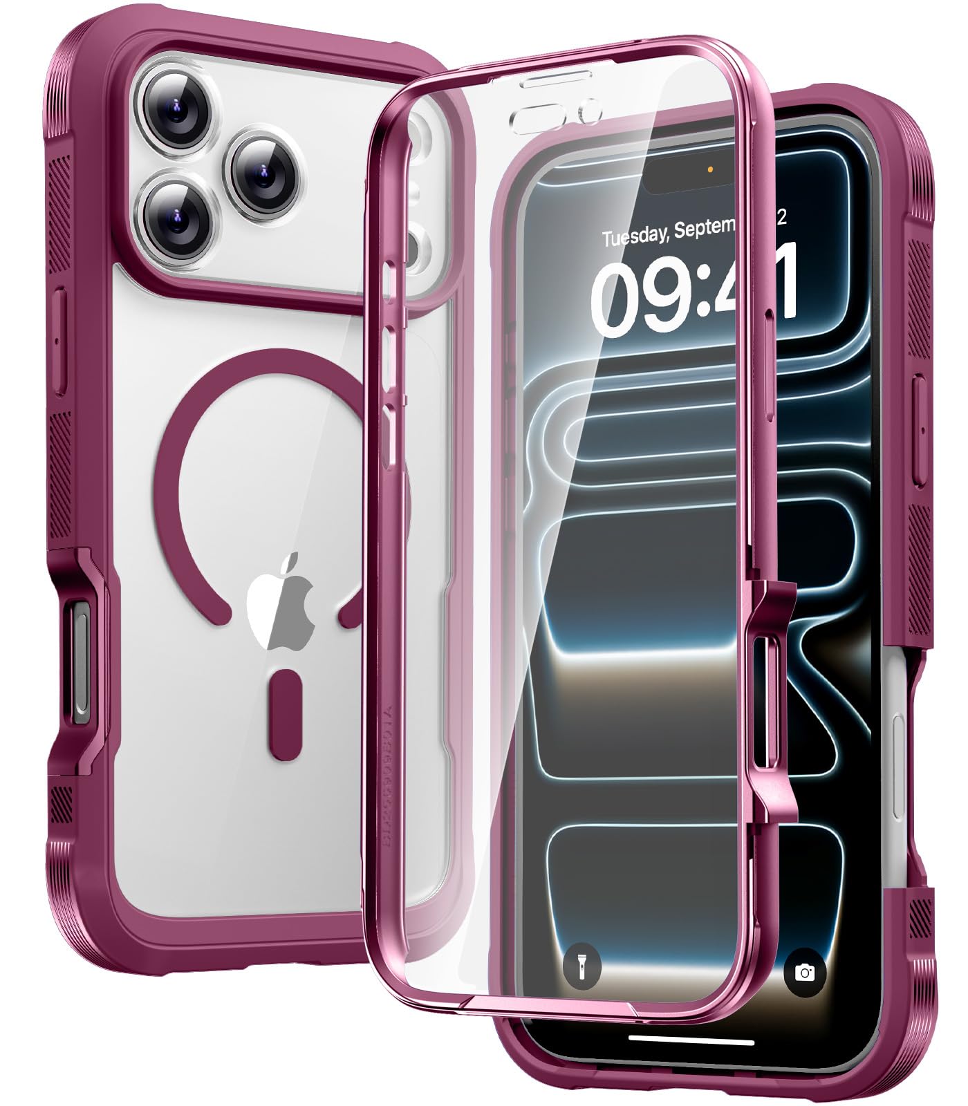 Diaclara Magnetic Designed for iPhone 17 Pro Case 6.3'' [Full Camera Protection] Full Body Bumper with Screen Protector, [Compatible with MagSafe] Military Drop Proof Phone Case, Wine Red