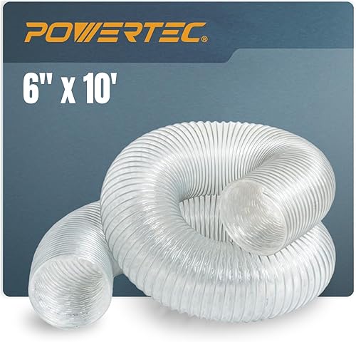 Miniatura 9 de POWERTEC 70371 Manguera de recogida de polvo de PVC de 6 x 10 pies con 5 abrazaderas de manguera de acero inoxidable para carpintería y aspiradora