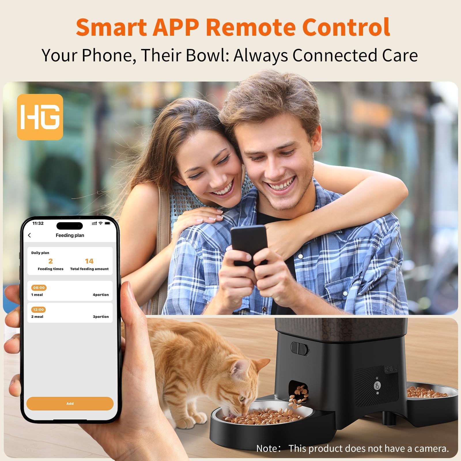 HoneyGuaridan 5G/2.4G WiFi Distributore Automatico Cibo Gatti con 2 Ciotole, Distributore Automatico Intelligente per Gatti e Cani, 4 Piedini Antiscivolo, Stabilità, 1-6 Pasti al Giorno (3.5L)