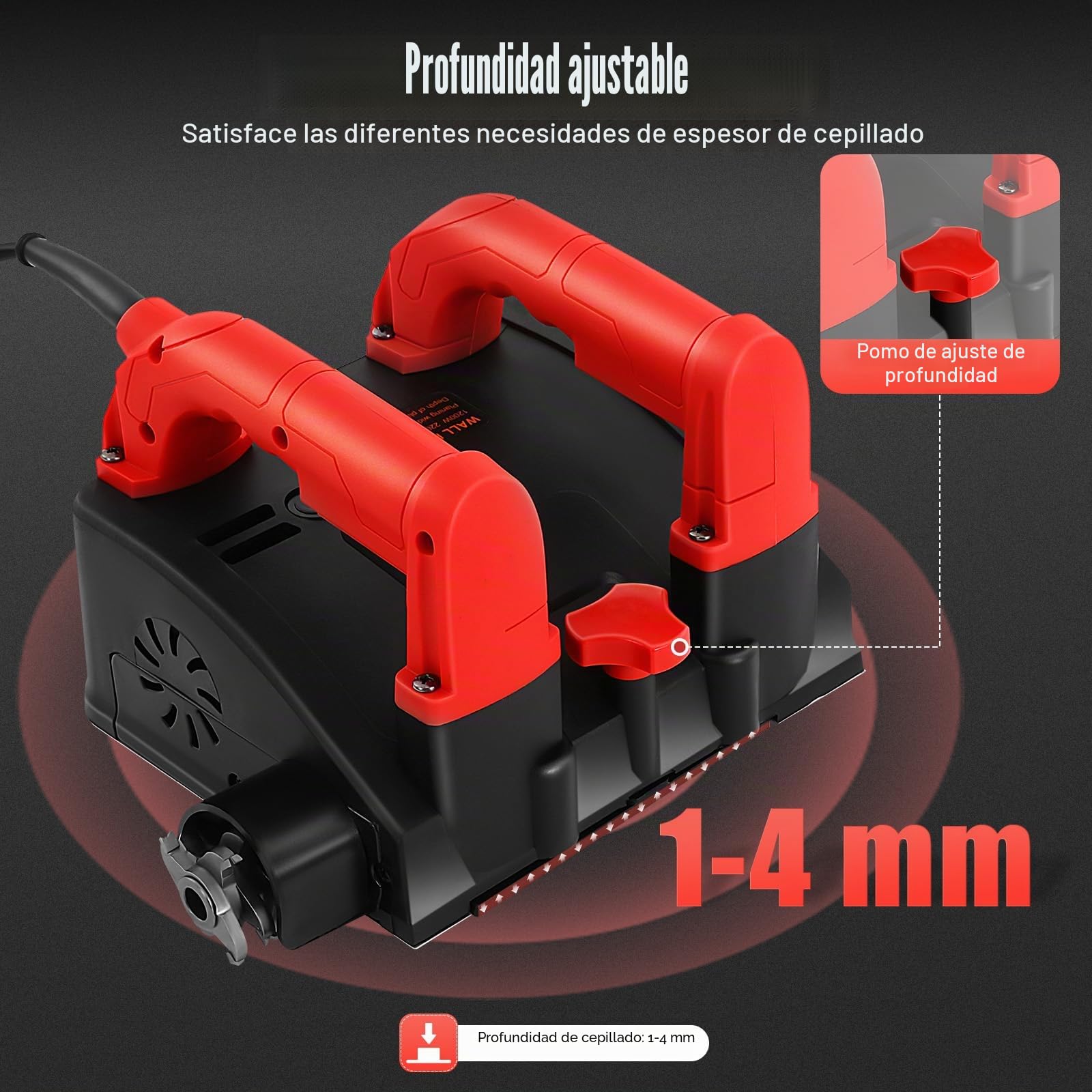 Cepilladora eléctrica de pared 1680 W - Fresa de renovación - Lijadora de hormigón - Cepilladora de pared - 3000 rpm - 1-4 mm