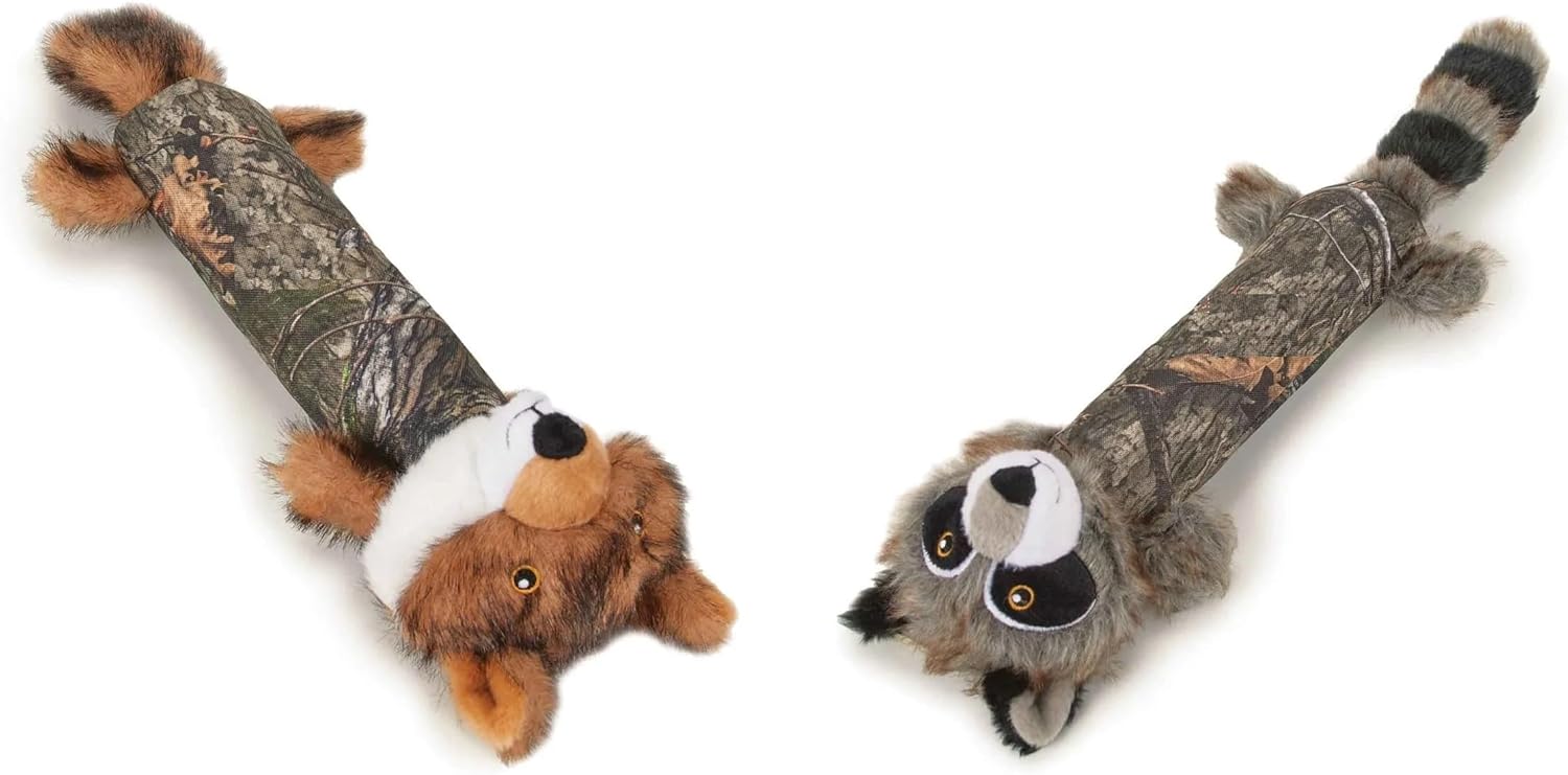 Extra Tough Oak Camo Dog Toys Huge Selection of Wild Animal Character Shapes Many Textures Squeak Crinkle Plush (Both Long Body Toys)