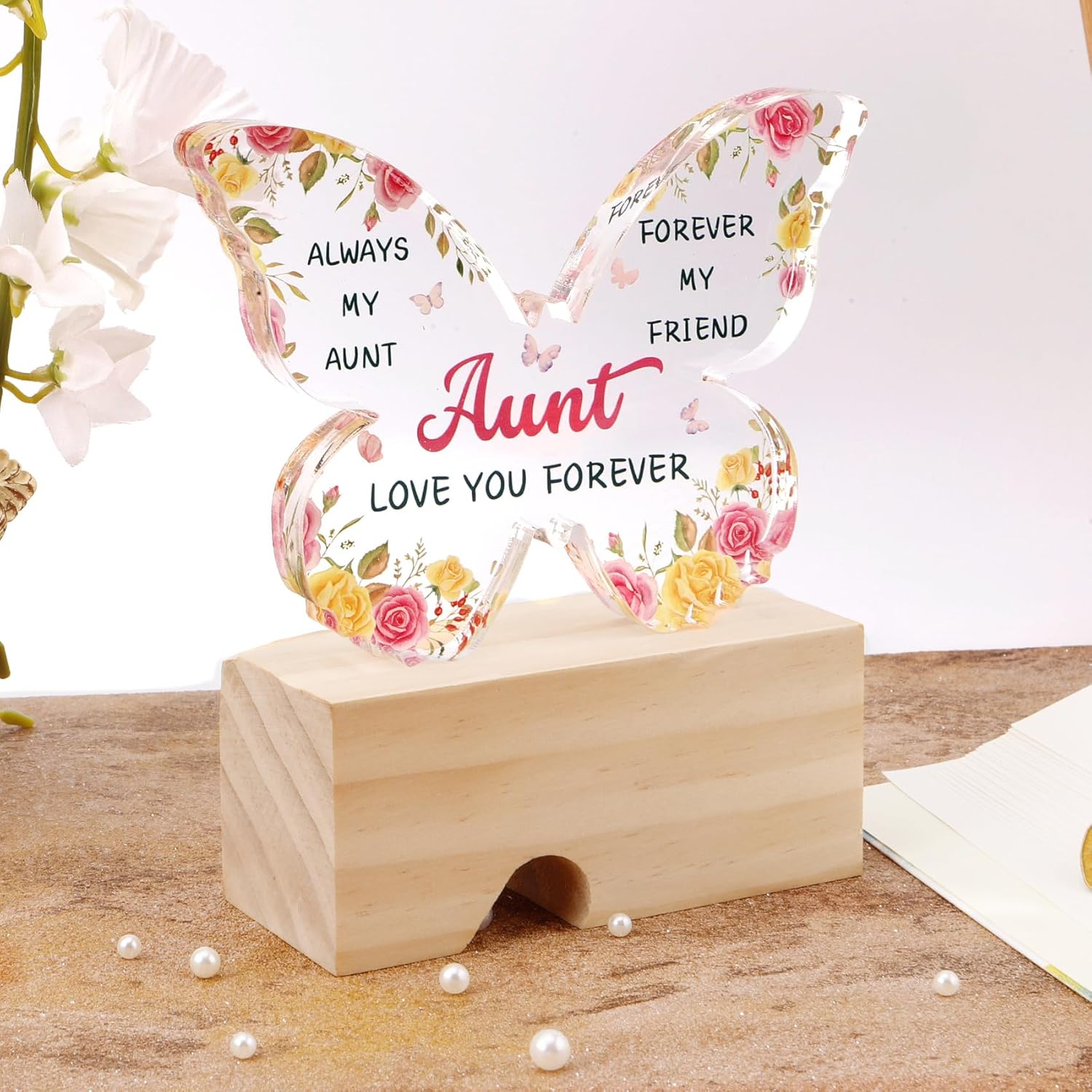 Aunt Auntie Gifts for Women from Nephew Niece Great Best Aunt Ever Gift Ideas Decorative Butterfly Shaped Acrylic Block Plaque Unique Birthday Valentines Day Mothers Day Christmas Gifts - Image 3