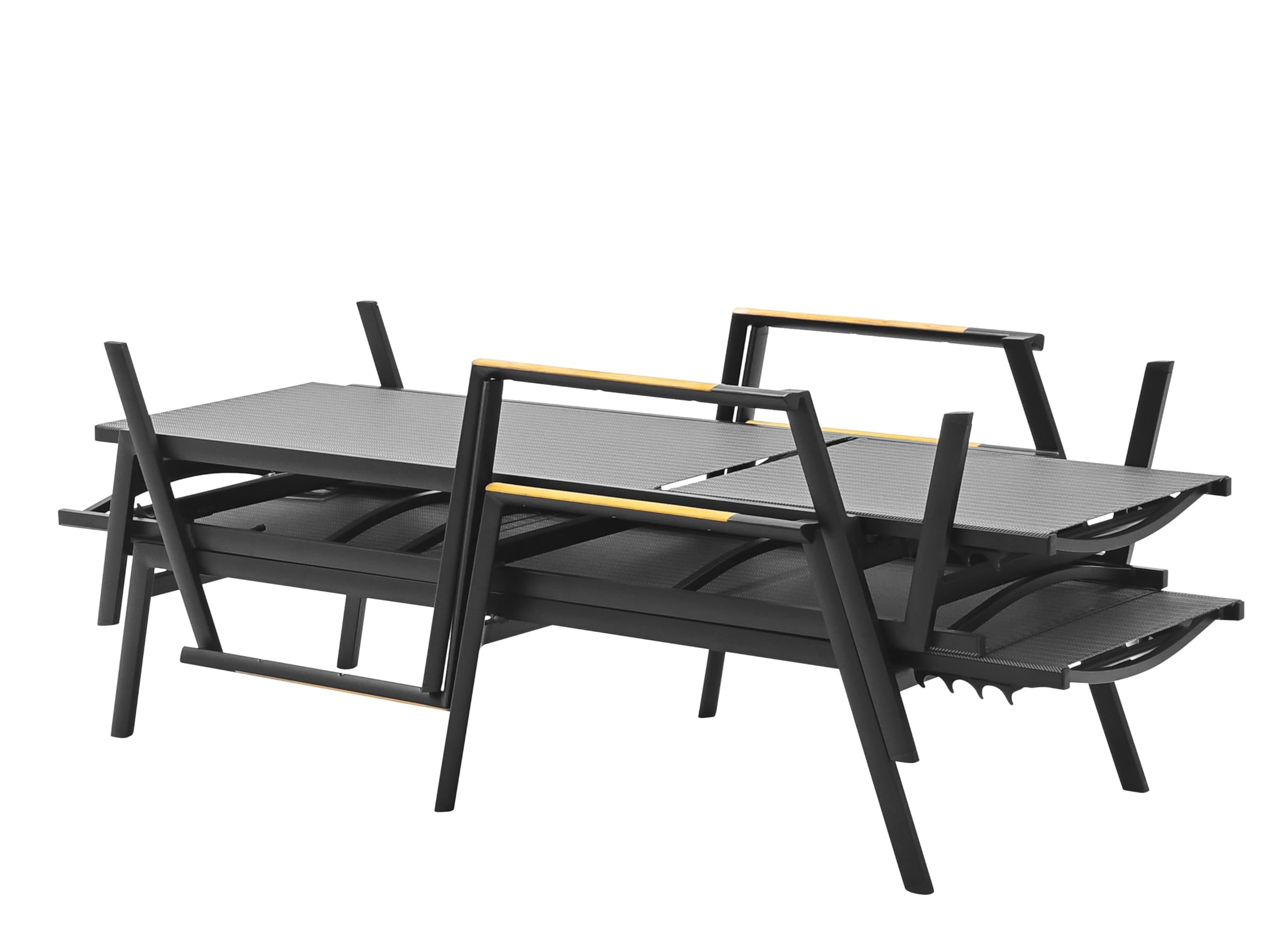 METRO Professional Tumbona Poza, Aluminio y Textileno, Reposabrazos de Teca, 5 Posiciones, 150 kg, Cómoda y Duradera