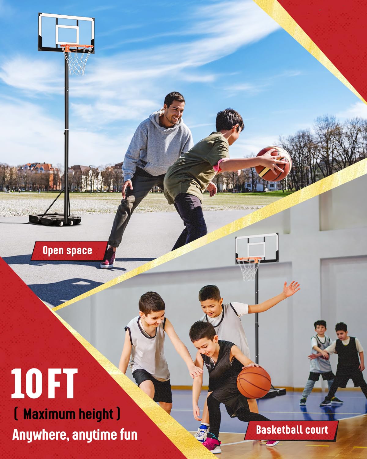 Seray Prime Kids/Adults Basketball Hoop Outdoor 3.3-10ft Adjustable, Swimming Pool Basketball Hoop for Kids/Toddlers/Youth in Poolside/Backyard/Indoor, 40 in Shatterproof Backboard and Enlarged Base