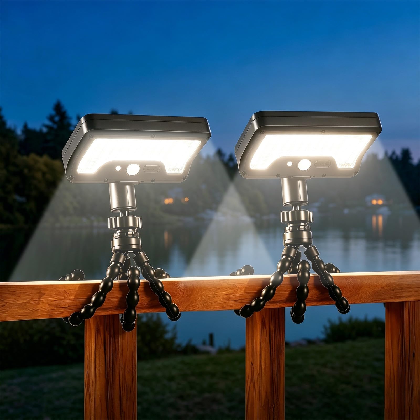 AVEKI Solar Motion Lights Outdoor, 2 Pack Solar or USB Powered Motion Sensor Lights with Flexible Octopus Tripo & 3 Mode, IP65 Waterproof Solar Garden Lights for Fence, Camping, Yard (White Light)