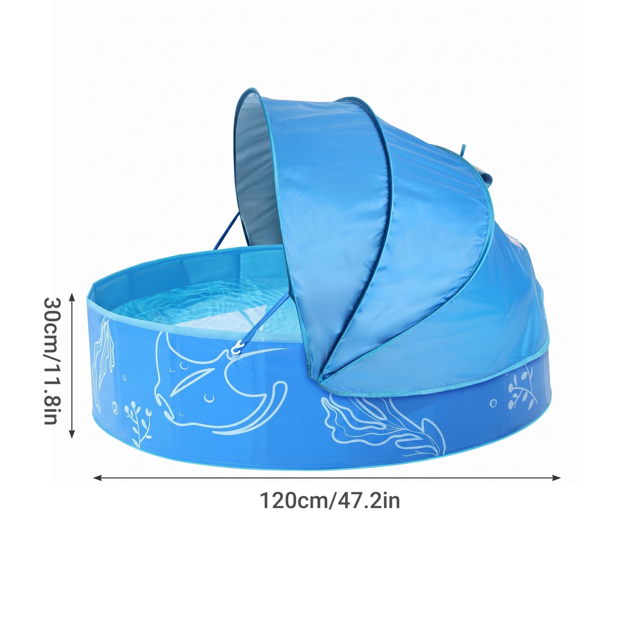 Piscina de playa para bebés, piscina infantil de PVC con toldo, playa plegable portátil para bebé, azul, 47.2 x 11.8 pulgadas