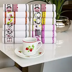 Kit 05 Panos De Prato Atoalhado Bordado Felpudo Pano de Copa Cozinha Guardanapo Louça Gourmet Luxo Estampado em 100% Algodão 49x65cm