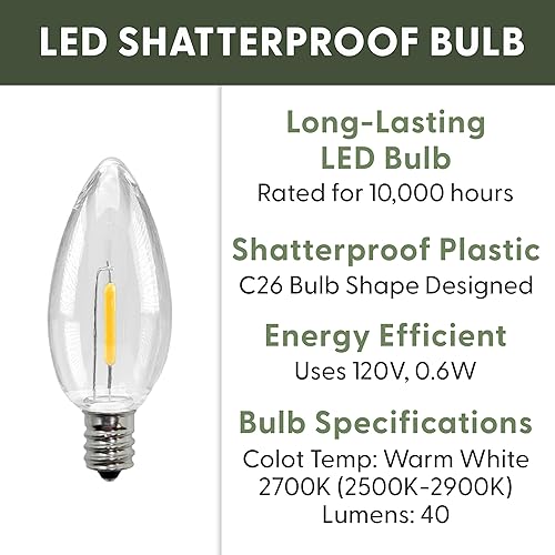 Miniatura 2 de 612 Vermont Bombillas LED inastillables de repuesto para velas de ventana, blanco cálido 2700 K, bombilla C26, base de candelabro E12 (paquete de 6)