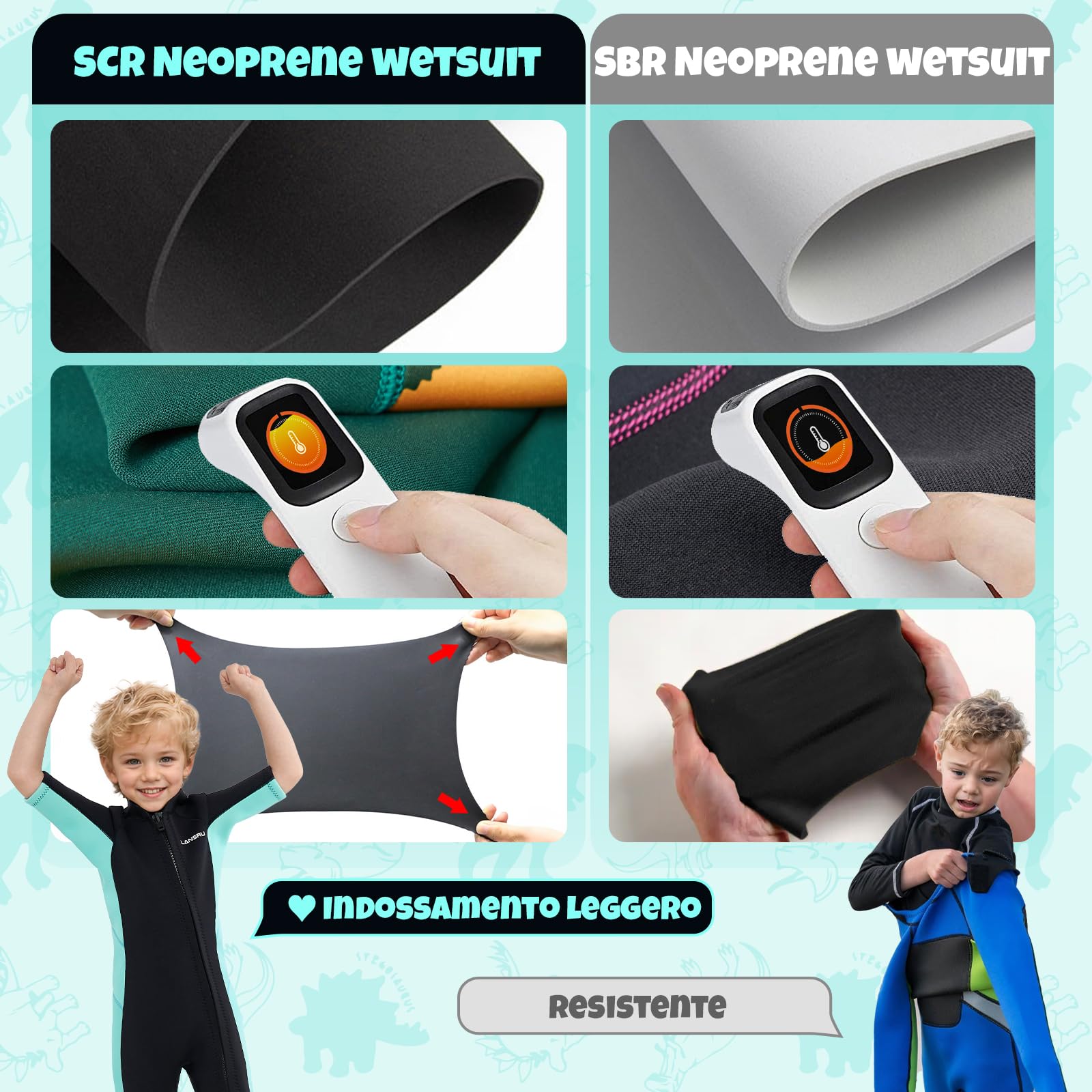 Muta in neoprene per bambini – 2,5 mm SCR, tuta corta sicura con protezione UV, cerniera anteriore obliqua, mantiene gli adolescenti caldi in acqua fredda