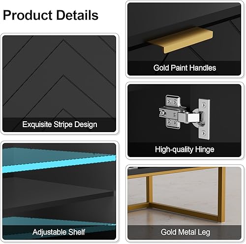 Miniatura 6 de Scurrty - Armario aparador de 80 cm en negro con almacenamiento, gabinete con puertas y estante ajustable para sala de estar y cocina