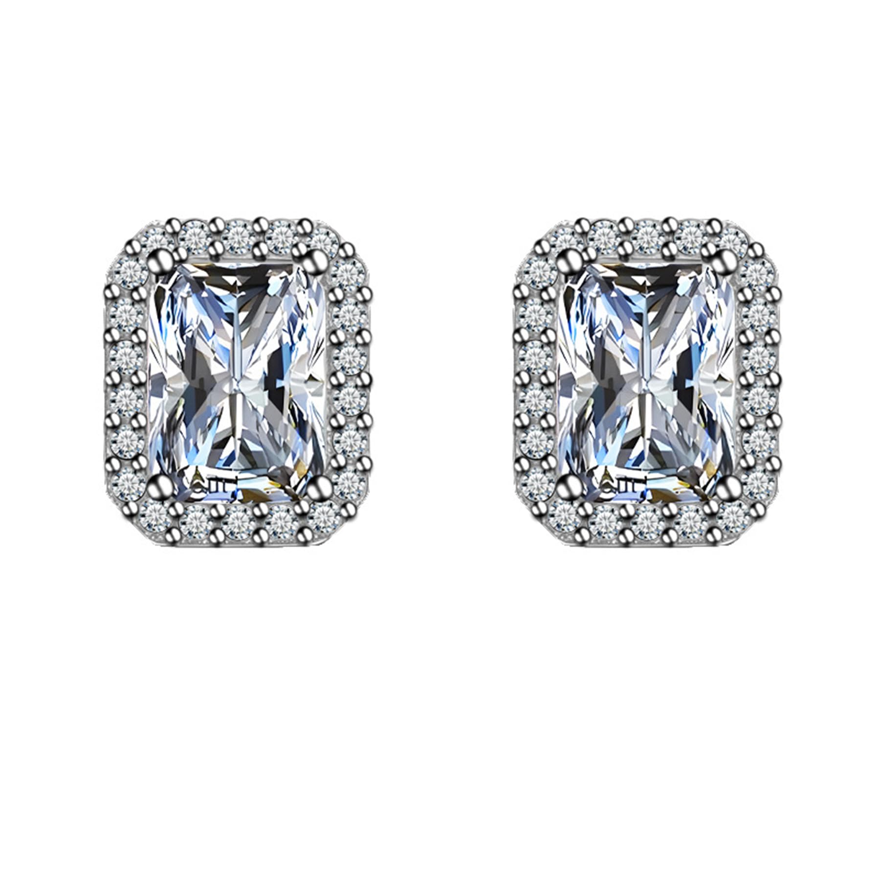 Orecchini a lobo Galaxy, Diamanti creati in laboratorio 2,1 ct tw, Forma rotonda, Oro bianco 18 K