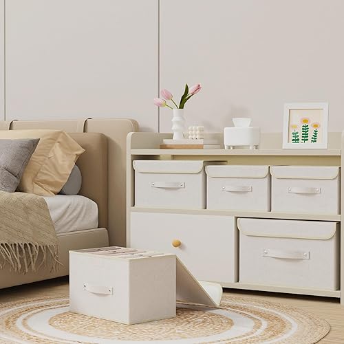 Miniatura 3 de Contenedores de almacenamiento de tela con tapa abatible y asas, cajas de almacenamiento para organizar el hogar, la oficina y el armario, color