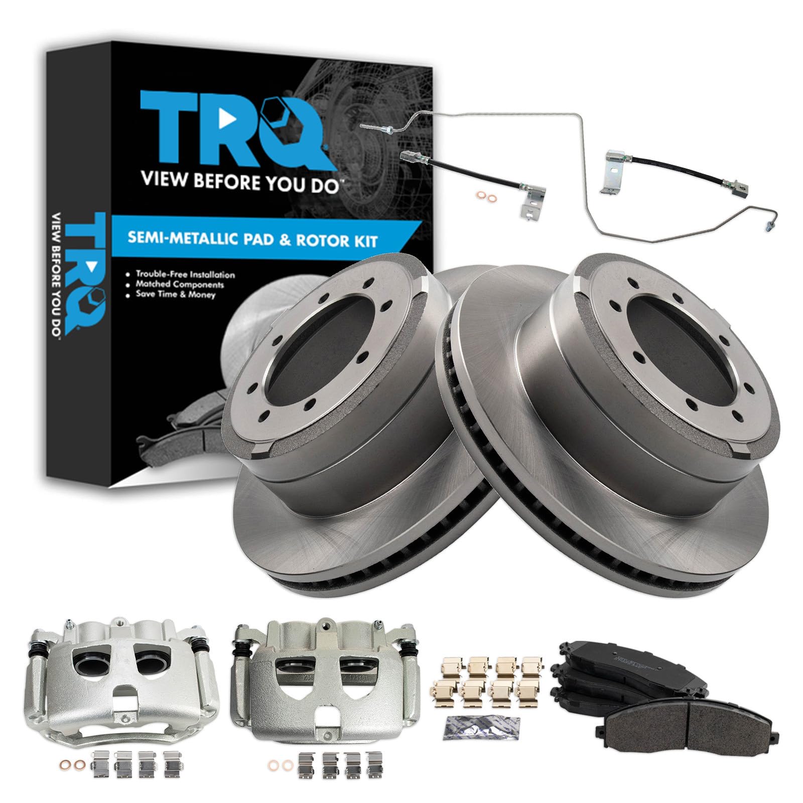 TRQ Brake Pad &amp; Rotor Kit Semi-Metallic Compatible with 2017-2019 Ford F-350 Super Duty