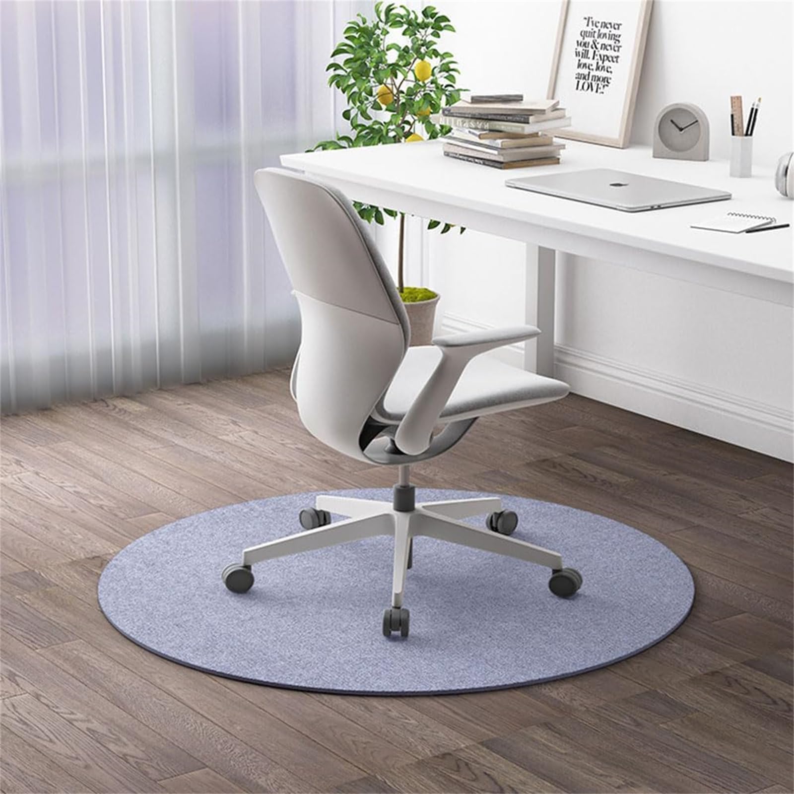 Hixingo Round Office Chair Mat for Carpeted and Hardwood Floors, Non-Slip Rolling Chair Desk Rug TPE Carpet Floor Protecto-Easy Glide (Light Grey,180cm)