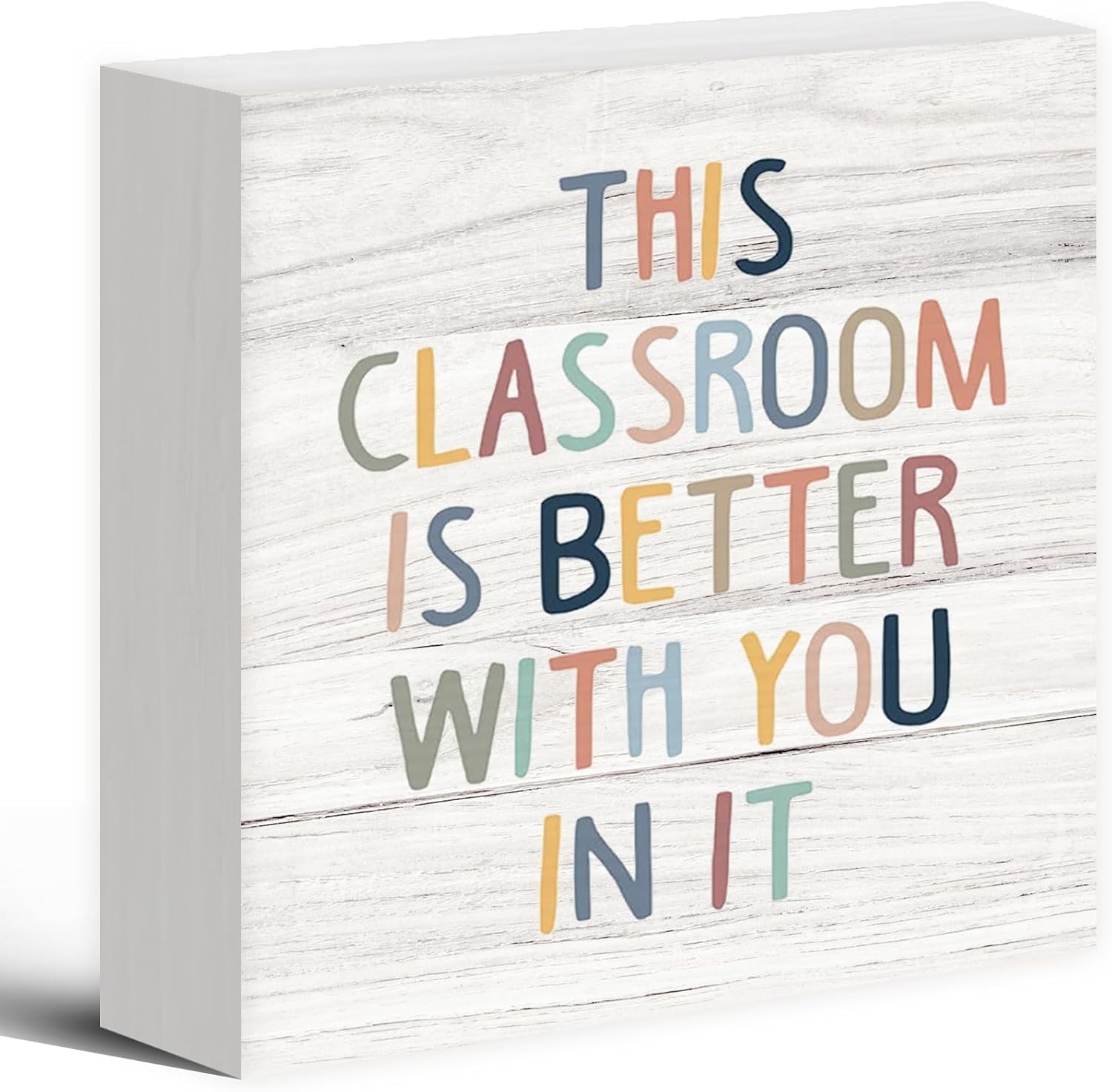 Classroom Box Sign 7x7 Inch Teacher Desk Decor Wooden Block Sign
