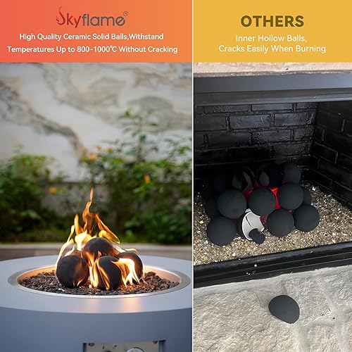 Miniatura 3 de Skyflame Juego de 12 bolas de fuego de cerámica, juego de 12 piedras redondas para fogatas o accesorios de chimeneas de interior y exterior, 4