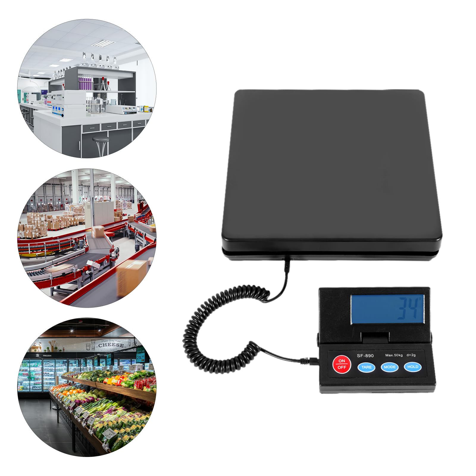 Báscula digital para paquetes, 50 kg/2 g, báscula digital robusta de plataforma industrial, báscula de cartas con pantalla externa para pesar en fábrica, farmacia