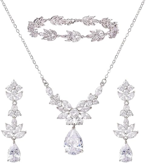 SWEETV Teardrop Bridal Jewelry Set – Rhinestone Necklace & Earrings