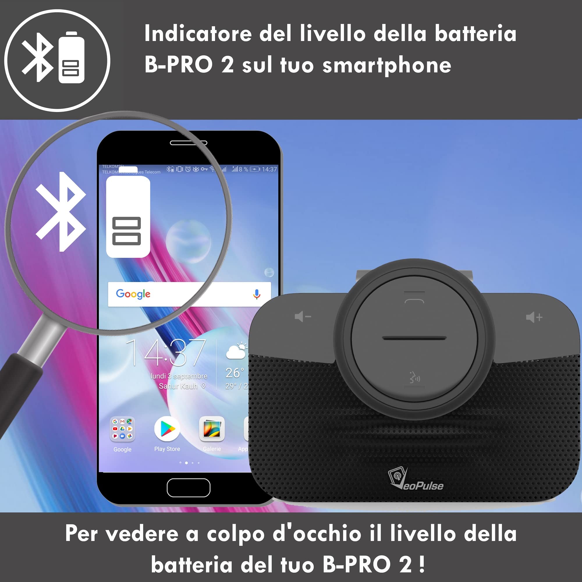 B-PRO 2B Kit Vivavoce per Auto Bluetooth con Accensione e Connessione Automatica per telefonare in Sicurezza e legalità al Volante