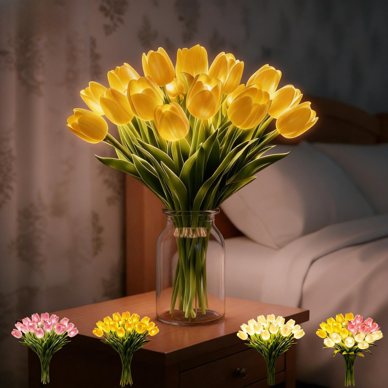 Hi-Y2Kgirls Radiant Romantic Tulip Light, 15 Pcs Twinkling Real Touch Tulips Lamp, Flower Lights for Mother's Home Kitchen Wedding Dining Table Decor (Warm)
