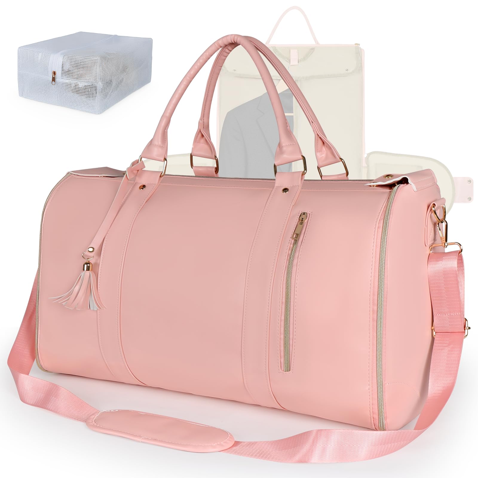 Convertible Garment Duffle Bag for Travel, Carry On Garment Bag with Shoe Pouch, PU Leather, 2 in 1 Hanging Suit Travel Bags Large Weekender Overnight