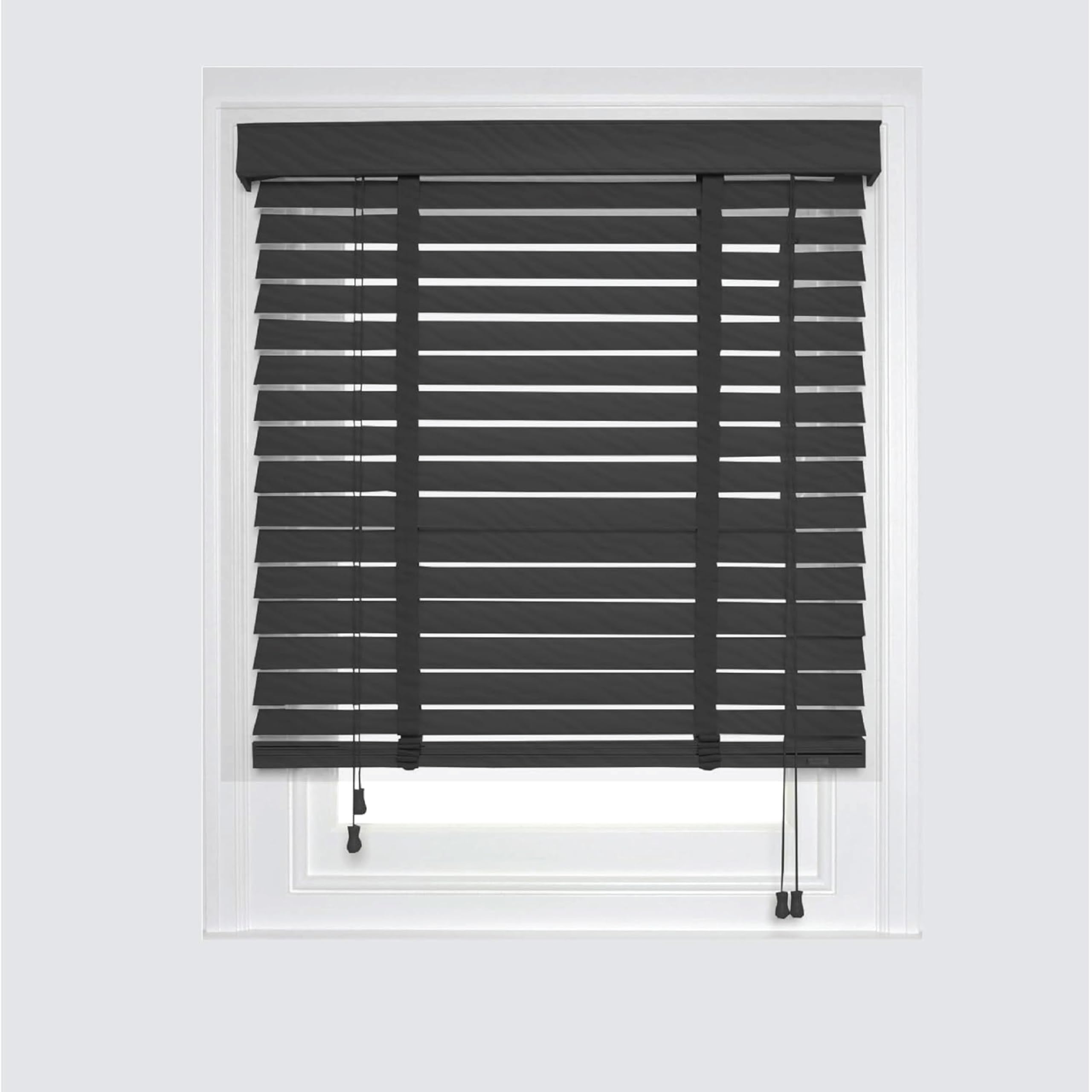 APEX FURNISHINGS Made to Measure Faux Wood Window Venetian Blinds-50mm Slats Charcoal Tape Home Office Windows Blind (195cm x 213cm)