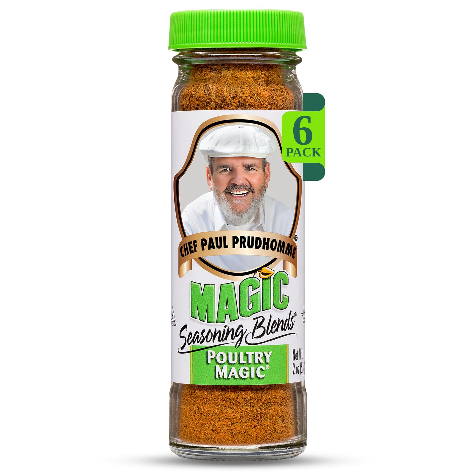 Chef Paul Magic Seasonings Blends Poultry Magic Seasoning | MSG-Free Chicken Seasoning | Gluten-Free Poultry Rub | For Roasting, Grilling & Cooking | Kosher & Halal Certified | 2 oz (Pack of 6)