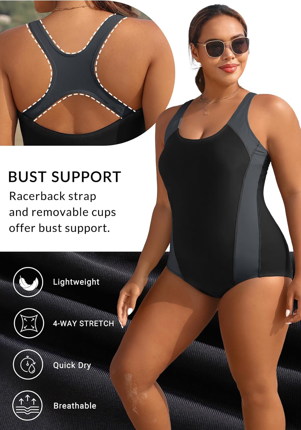 Aqua Eve Plus Size Swimsuits Athletic One Piece Bathing Suit for Women Tummy Control Slimming Swimwear - Image 4