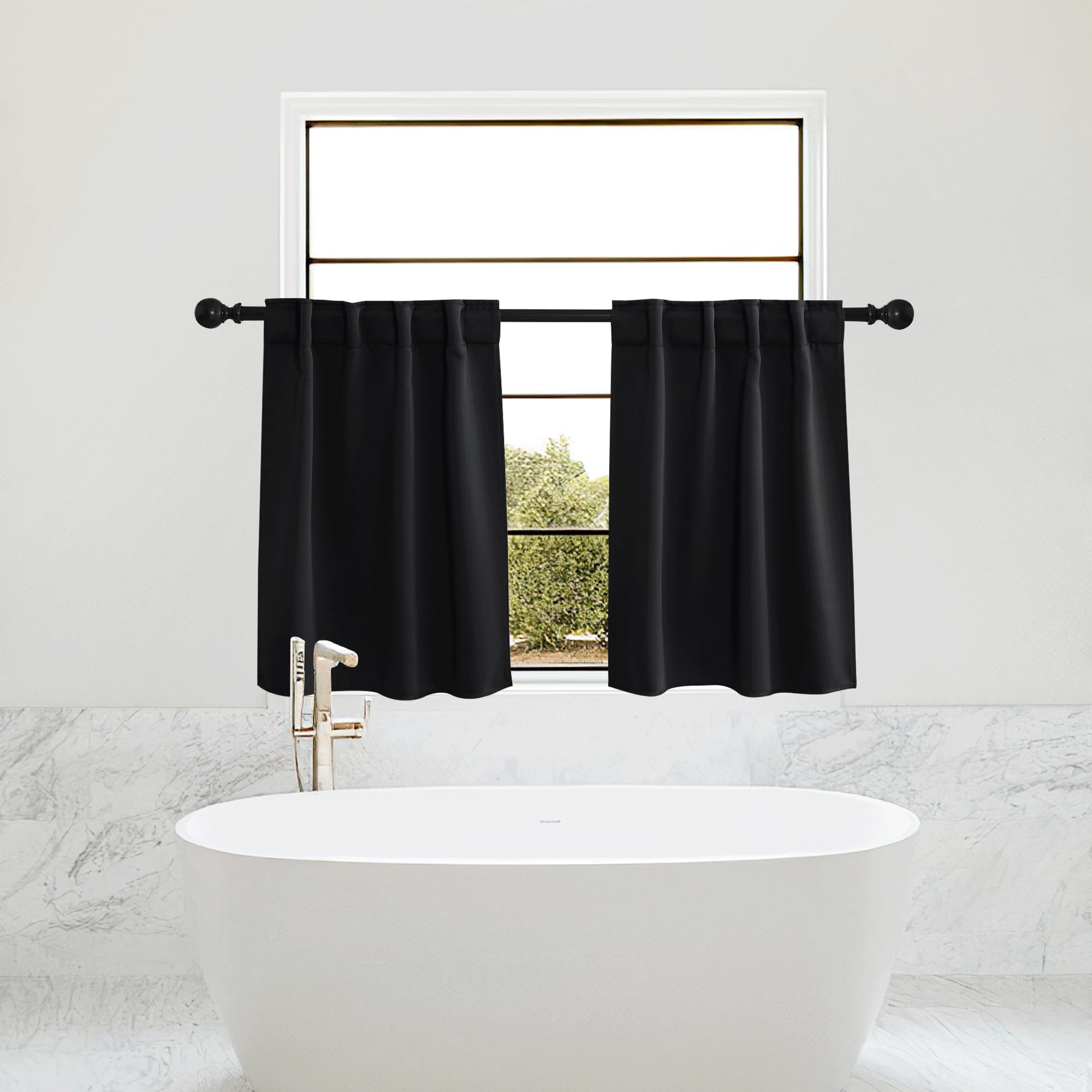 Amazon.com: PONY DANCE Black Short Curtains for Bathroom Window, Half ...