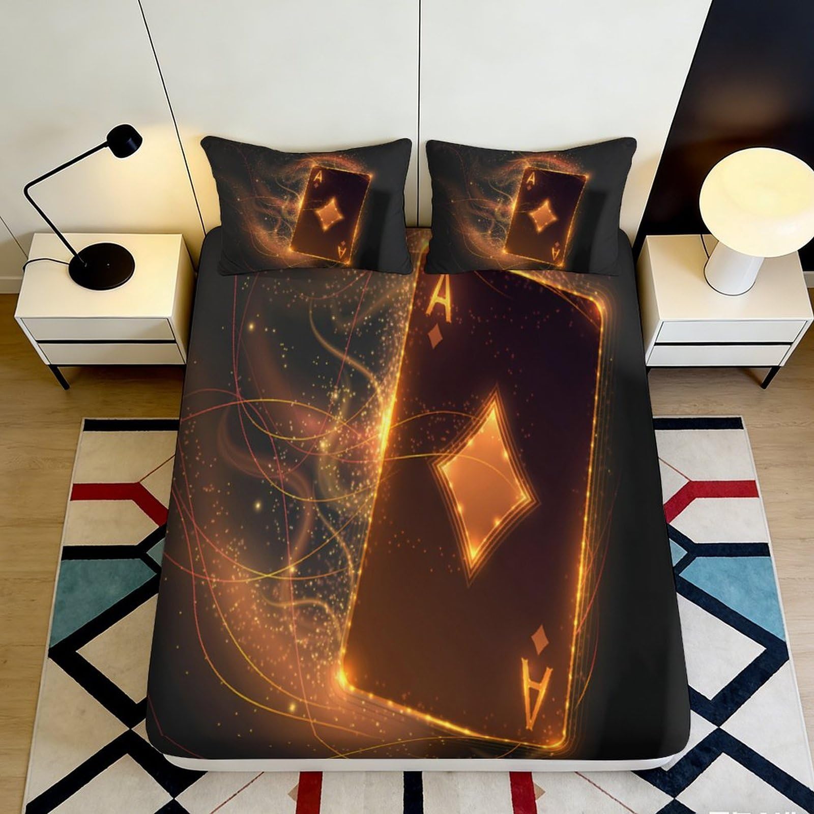 Jqzkxnhpbr Style-2 3D Printed Golden Poker Card Fitted Sheet Microfiber Soft Decorative Smoke Pattern Mattress Cover Bedroom 90X200x25cm