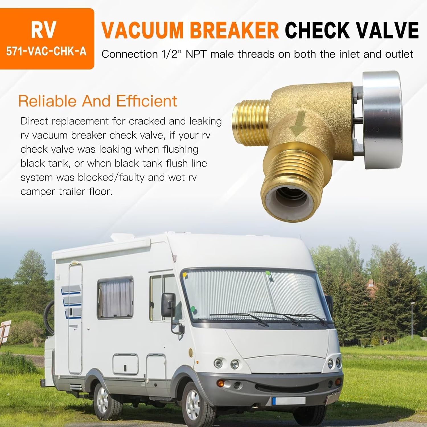 New Upgraded for RV Vacuum Breaker Check Valve, for Camper RV Tank Check Valve, for 571-Vac-Chk RV Backflow Preventer Improve Freshwater, Upgraded Brass