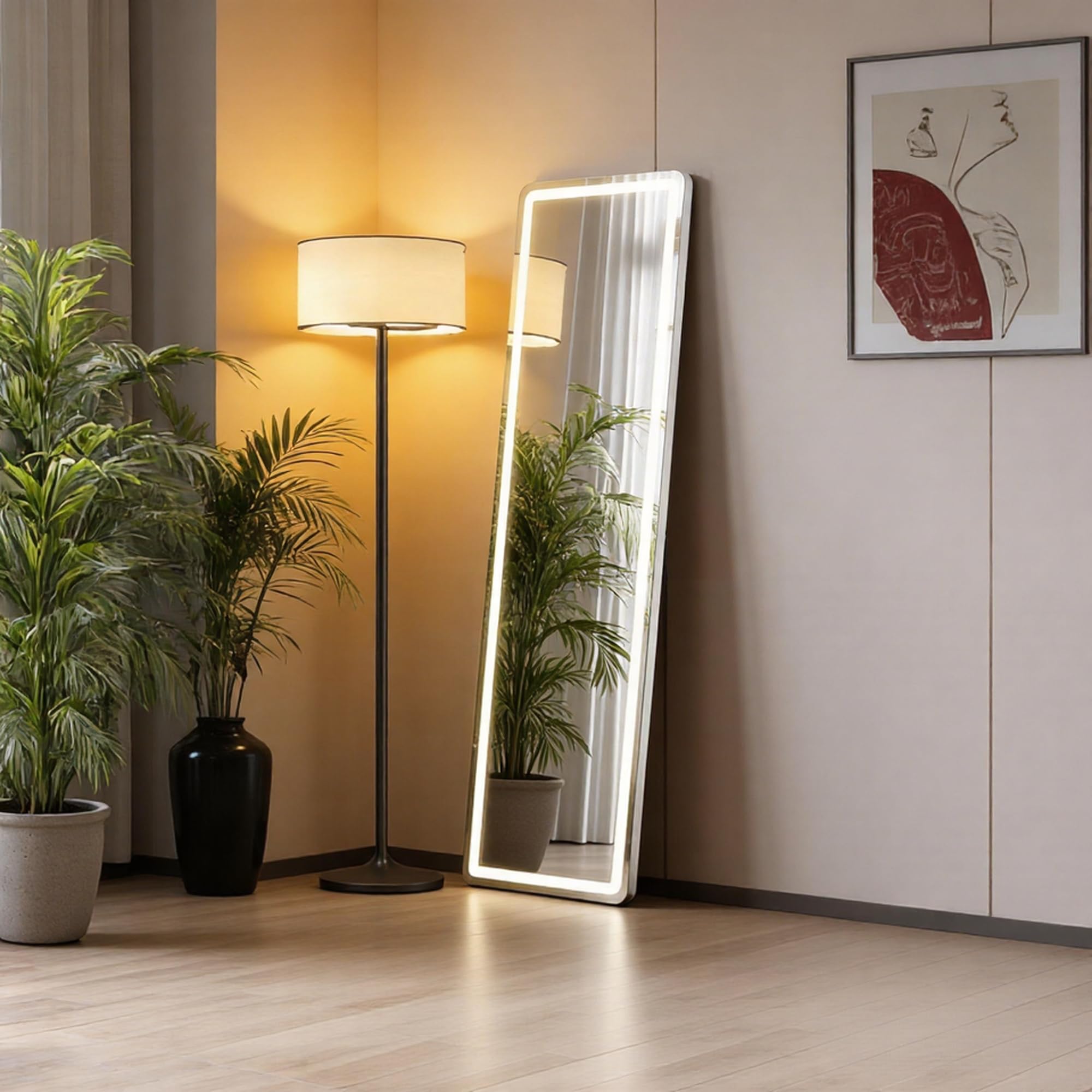 newbulig full length mirror, full body floor mirror with aluminum alloy thin frame, wall or standing mirror for bedroom, living room, dressing room
