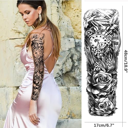 Miniatura 5 de Calcomanías de manga de tatuajes falsos de bosque realista, brazo completo, lobo, tigre, león, animal, tribal, mangas temporales para tatuajes para