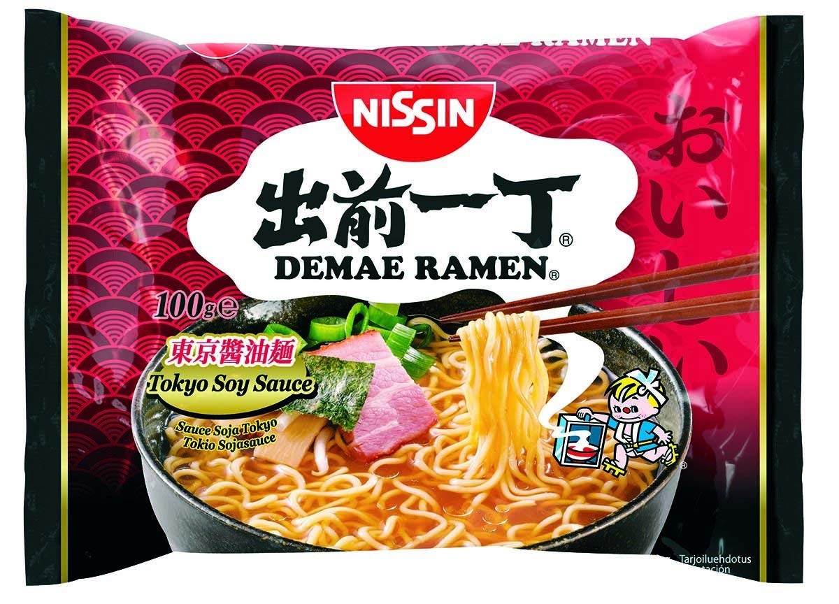 Nissin Demae Instant Noodles Ramen 8 PAQUETES MEZCLADOS - Tonkotsu, pollo, ternera, mariscos, sésamo picante, gambas, salsa de soja, pollo con ajo (100 g)