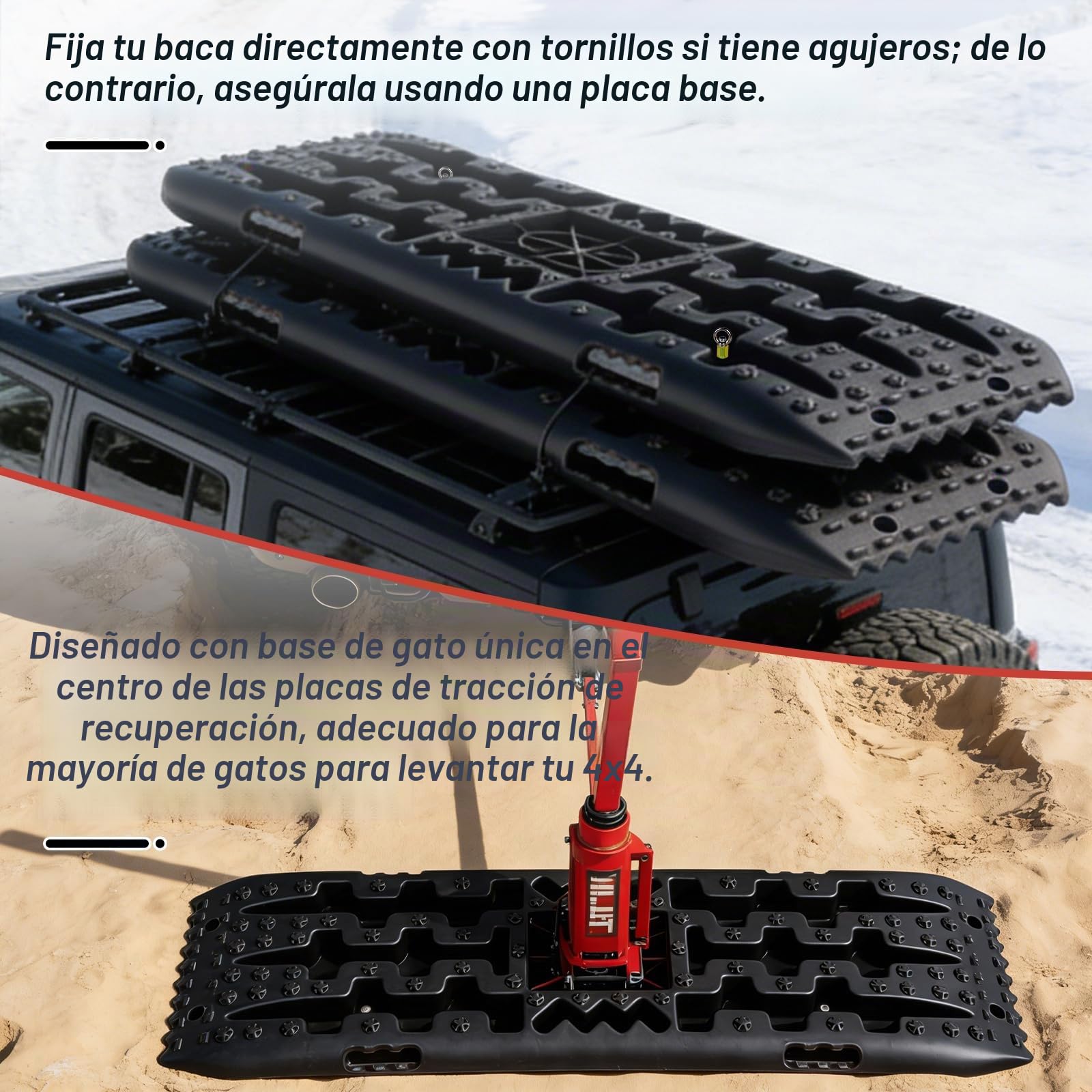 EXLECO 2 C, Accesorios Off Road para 4x4 y Camper, Capacidad 10T, para Recuperación, Rampas para Coche y Ayuda en Nieve Arena, Incluye Bolsa de Almacenamiento, Negro