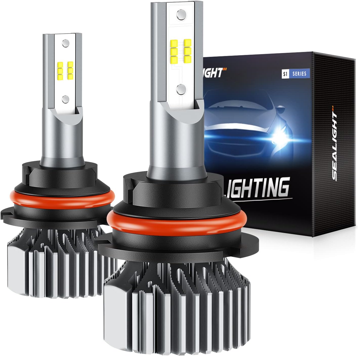 9004 HB1 Led Headlight Bulbs Hi/Lo Beam, Small Size,SEALIGHT Super Bright 24xCSP Chips Dual Beam Led Bulb-6000LM 6000K White(Pack of 2)