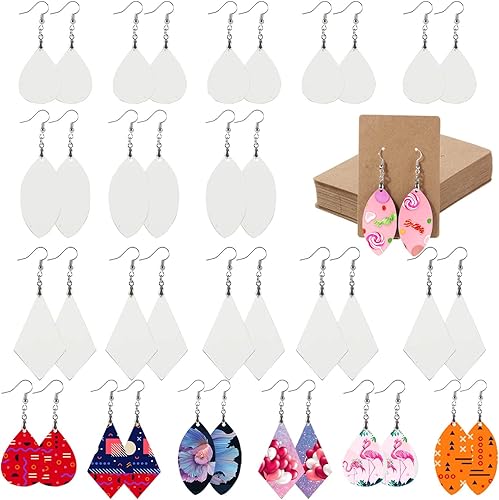 ALIGADO Adornos en blanco de sublimación 36 piezas de aretes de sublimación con ganchos para aretes y tarjetas para mujeres y niñas proyectos de