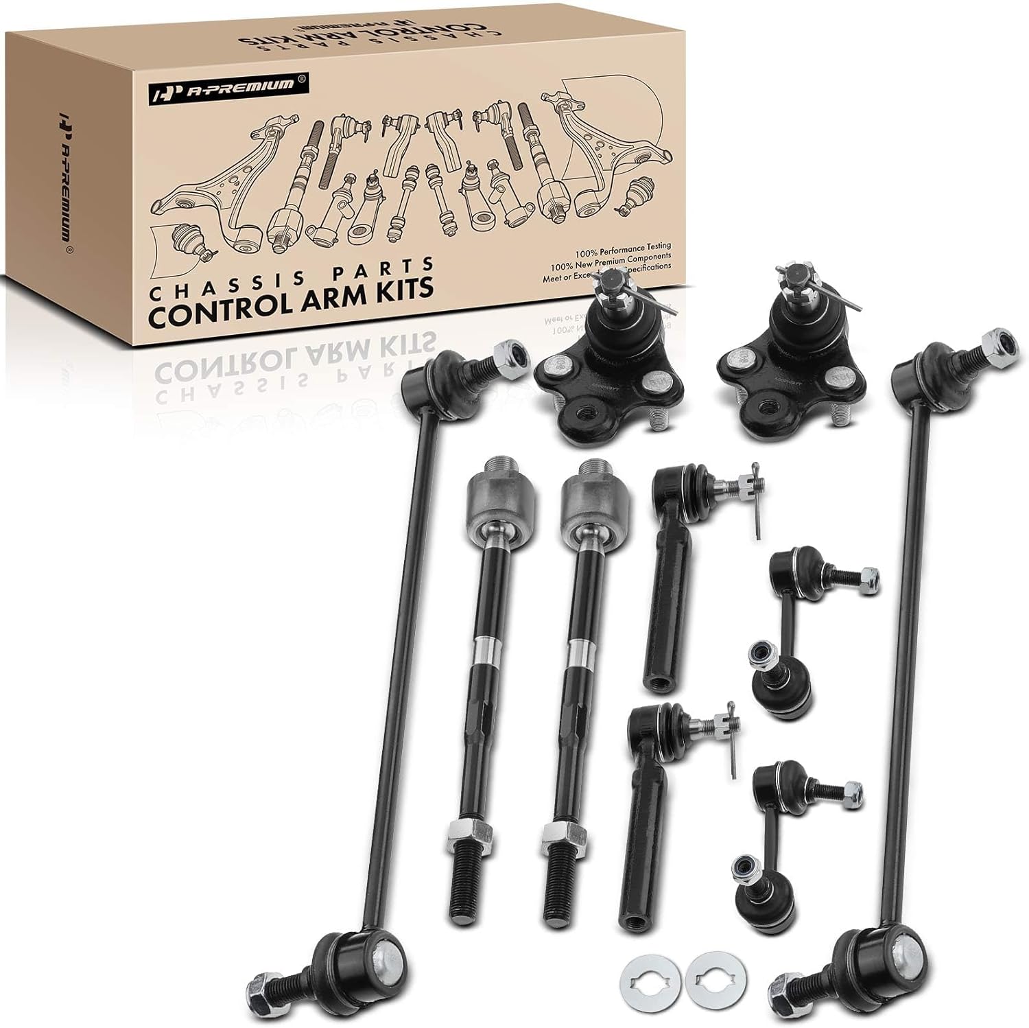 A-Premium 10Pcs Suspension Kit, Front Lower Ball Joint, Inner & Outer Tie Rod End, Front & Rear Sway Bar Link, Compatible with Honda CR-V CRV 2007 2008 2009 2010 2011