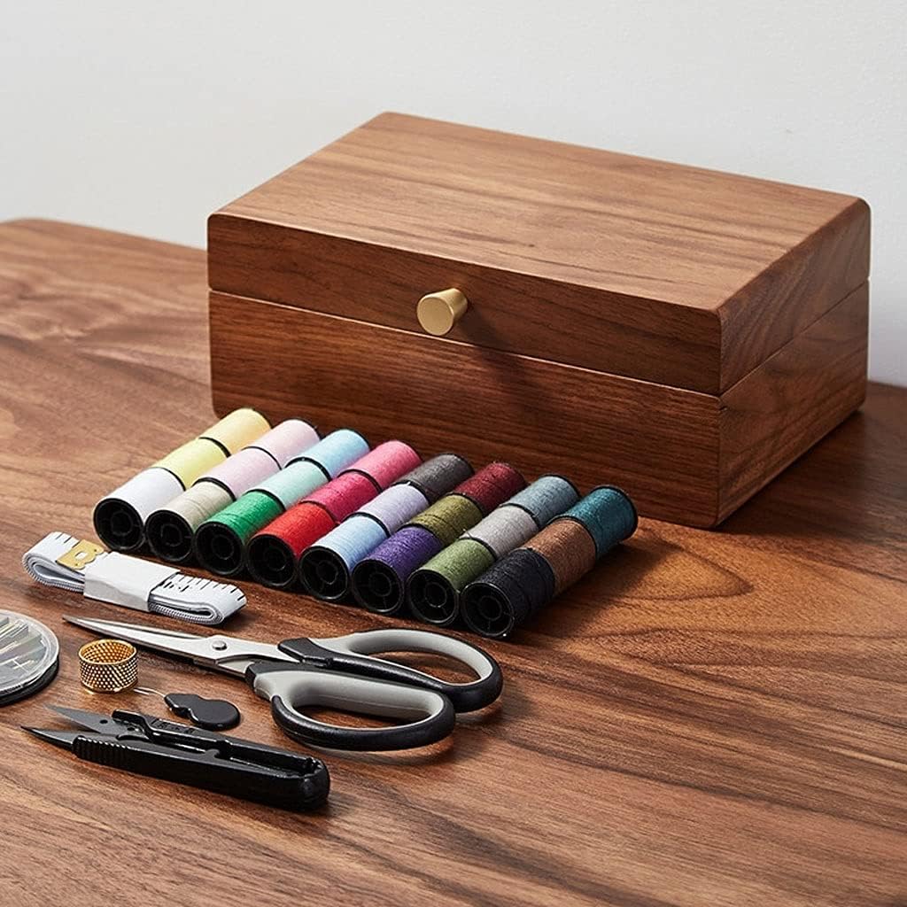 JSEIAJB Wooden Needlework Box Household Portable Multi-Function Set Hand Sewing Hook Tool