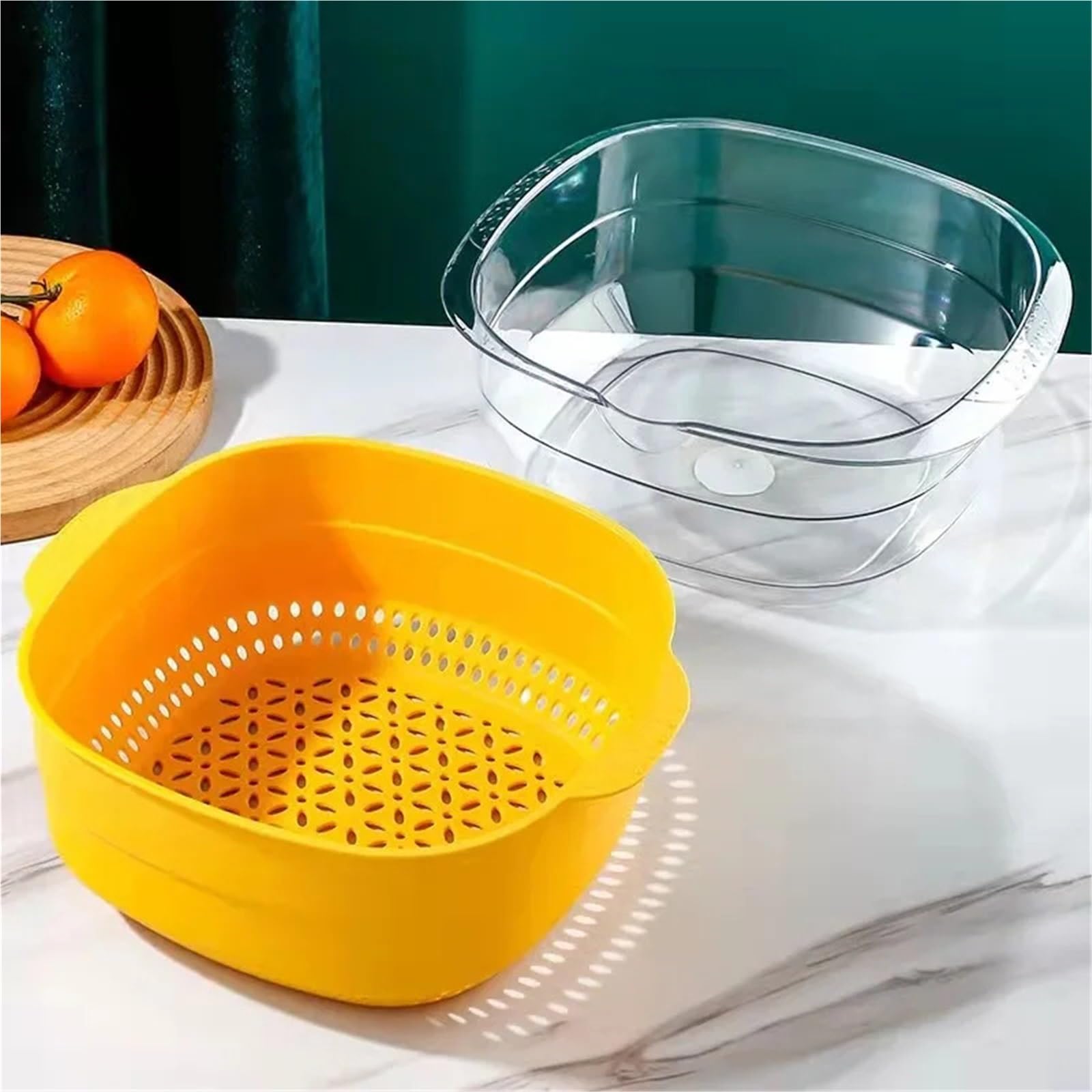 Cesta coladora de doble capa 2 piezas Para Cocina | Colador de frutas y verduras for lavado de cocina, cesta de remojo for lavado y enjuague(White)