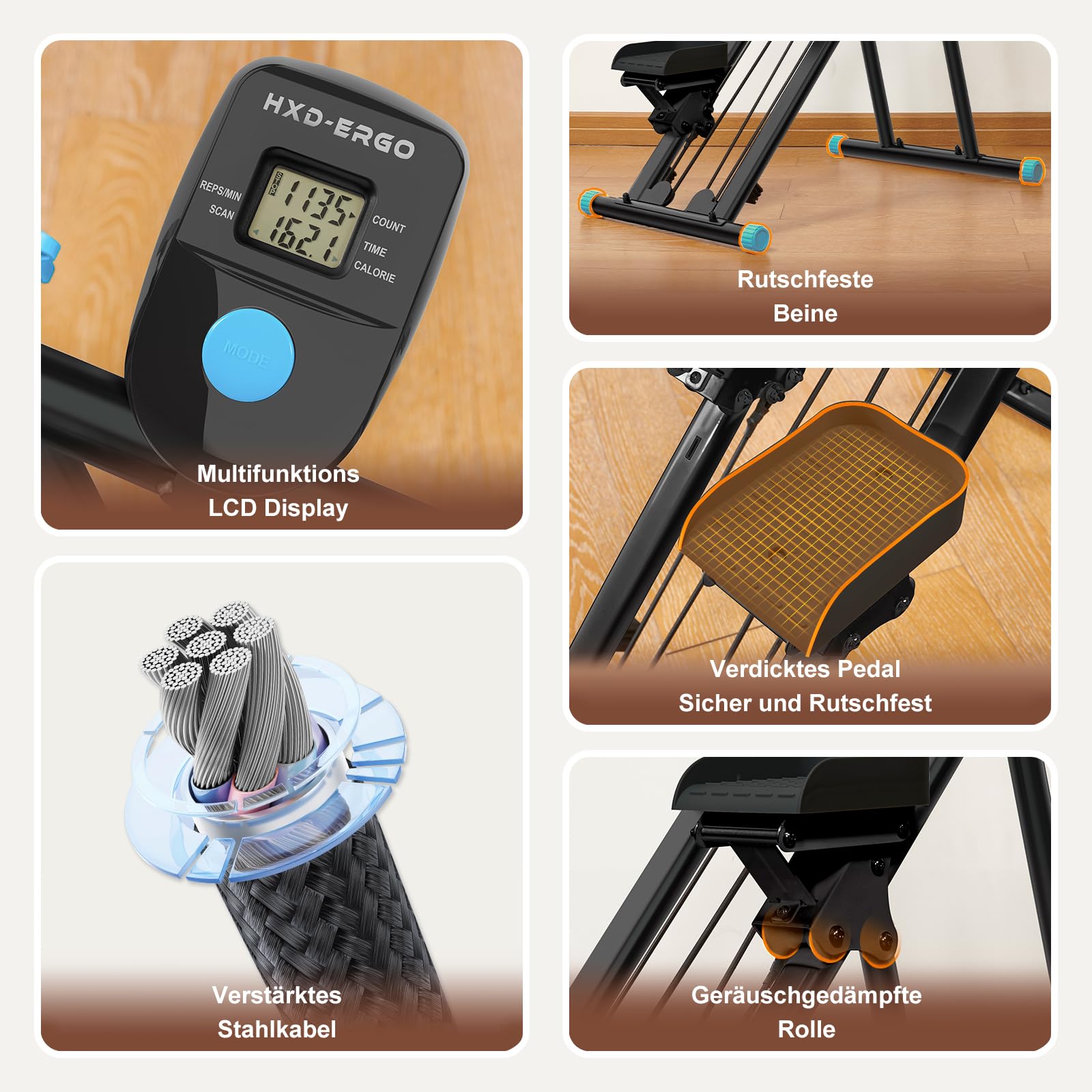 HXD-ERGO Stair Stepper für Zuhause, Folding Kompakt Stairmaster, Verstellbare Griffe Treppensteiger Fitnessgerät, Home Gym Ganzkörpertraining, Po Formen