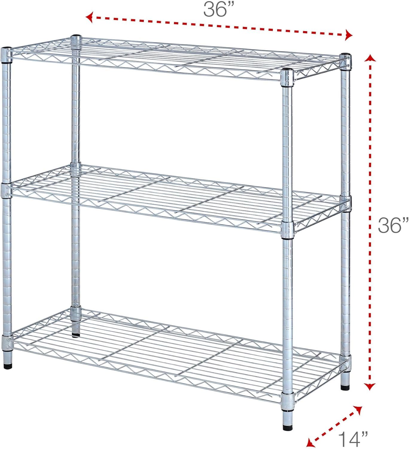 Silver Steel 36" Three-Shelf Wire Shelving Unit