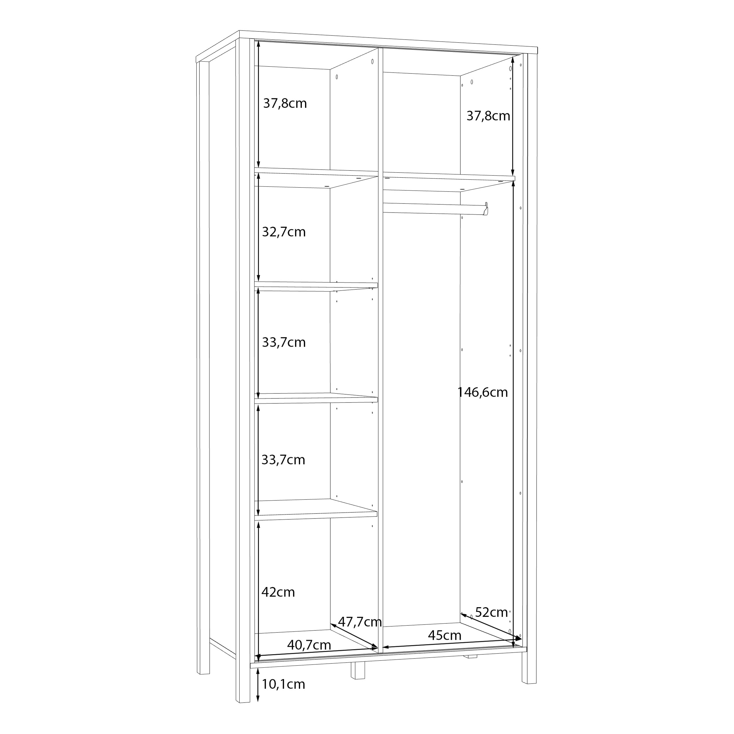 Forte JYTANA Kleiderschrank 97, moderner Schrank mit Lamellendetail, 2-türig, Holzwerkstoff, Mauvella Eiche Dekor, 97 cm breit, 200,3 cm hoch, 52,7 cm tief